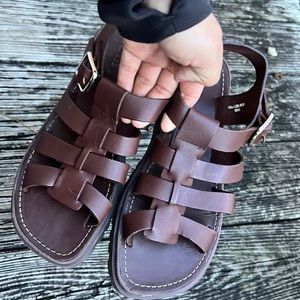 Zara Brown Leather Fisherman Sandals size 38